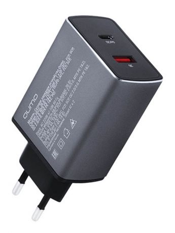 Зарядное устройство Qumo USB+Type-C 1xQC 1xQC/PD Charger 0022 Dark Grey Metal