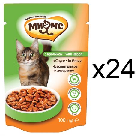 Корм влажный «Мнямс» для кошек с чувствительным пищеварением, кролик, 100 г (24 шт)