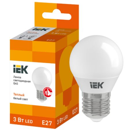 Лампа светодиодная IEK E27, G45, 3Вт