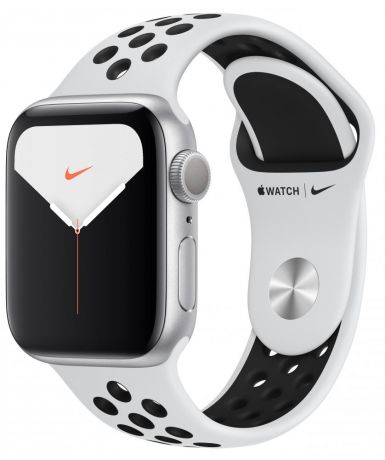 Apple Watch Nike Series 5, 44 мм, корпус из алюминия цвета «серебристый», спортивный ремешок Nike цвета чистая платина/черный