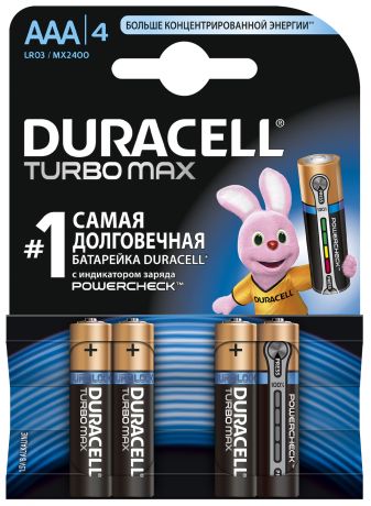 Duracell Батарейки щелочные Duracell Turbo AAA/LR03, 4 шт.