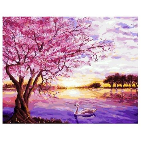 ВанГогВоМне Картина по номерам "Лебеди и розовое дерево", 40х50 см (ZX 21929)