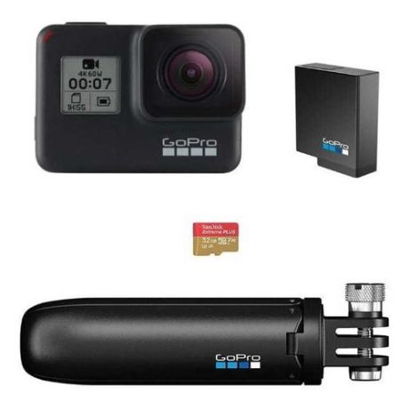 Экшн-камера GOPRO HERO7 Black Edition (2 аккумулятора+монопод+microSDHC 32GB), 4K, WiFi, черный [chdrb-701]