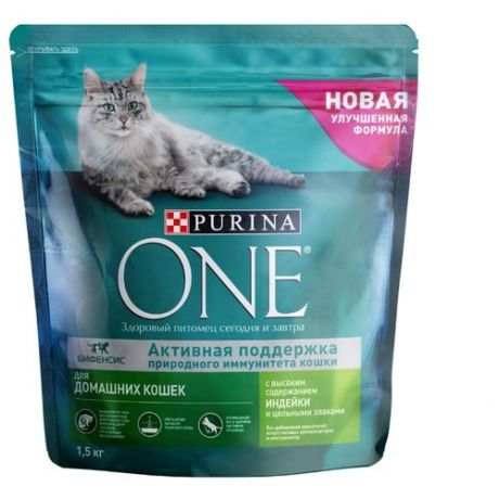 Корм для кошек Purina ONE для профилактики МКБ, с индейкой и с цельными злаками 1.5 кг