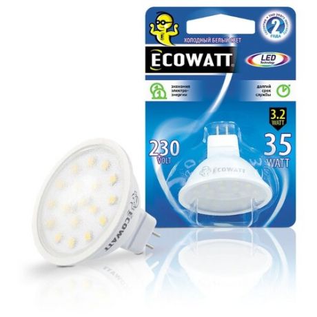 Лампа светодиодная Ecowatt GU5.3, MR16, 3.2Вт