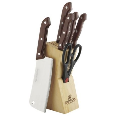 Набор Bohmann 5 ножей и ножницы с подставкой коричневый / серебристый