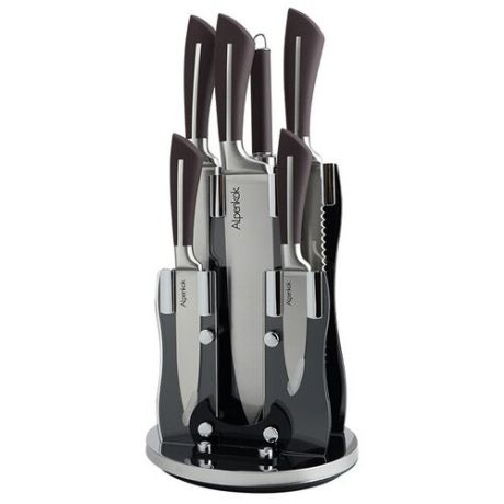 Набор Alpenkok 5 ножей, ножницы и мусат с подставкой коричневый