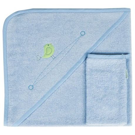 Kidboo Комплект полотенце-уголок+варежка Happy Happy банное 75х75 см голубой