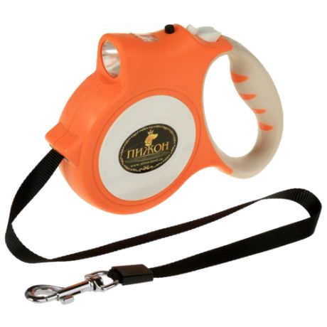 Поводок-рулетка для собак Пижон с фонариком, до 35 кг оранжевый 5 м