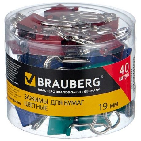 BRAUBERG Зажимы для бумаг цветные 221127 19 мм (40 шт.) красный/синий/зеленый/желтый