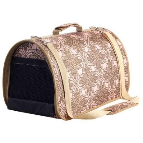 Переноска-сумка для собак Triol Флора 50х30х27 см коричневый/розовый