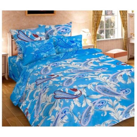 Постельное белье 1.5-спальное Диана-Текс Огурцы синие 97 70х70 см, микрофибра синий