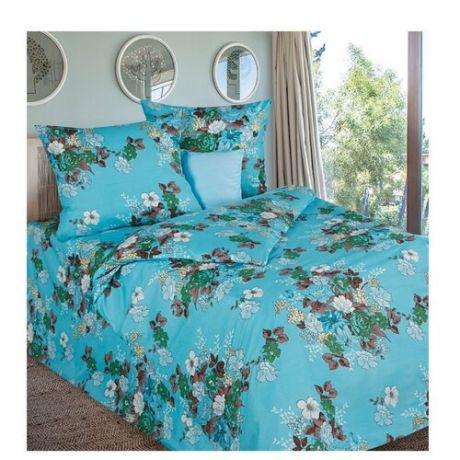 Постельное белье 1.5-спальное Диана-Текс Лазурный сад 219 70х70 см, микрофибра голубой