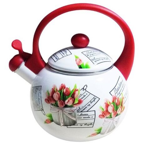 Metalloni Чайник со свистком Тюльпаны 2.5 л белый/красный с цветами