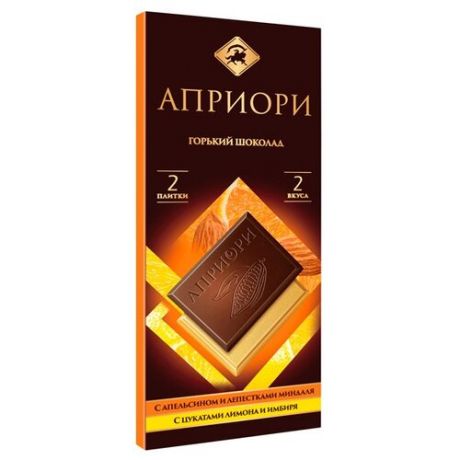 Шоколад Априори горький ассорти апельсин-миндаль и лимон-имбирь, 72 г