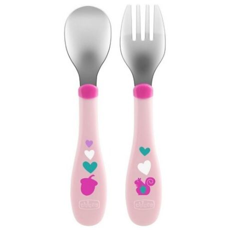 Набор для кормления Chicco Metal Cutlery розовый