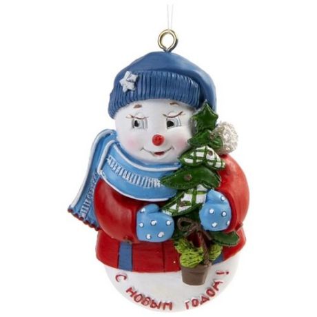 Елочная игрушка Magic Time Снеговик с елкой (77790) красный/синий/белый