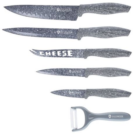 Набор Zillinger 5 ножей и овощечистка ZL-817 серый