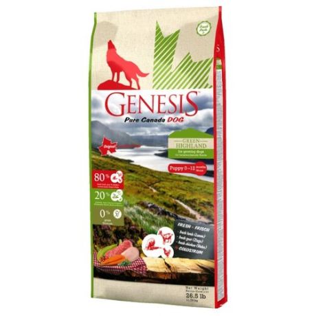 Корм для собак Genesis Green Highland Puppy с курицей, козой и ягненком (11.79 кг)