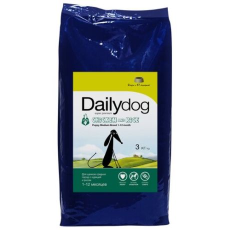 Сухой корм для щенков Dailydog курица с рисом 3 кг (для средних пород)