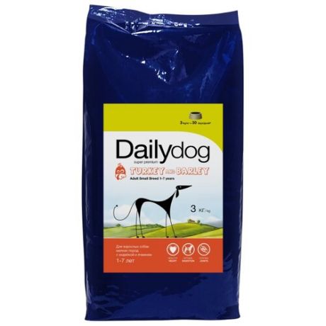 Сухой корм для собак Dailydog индейка с ячменём 3 кг (для мелких пород)