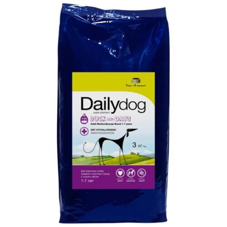 Корм для собак Dailydog (3 кг) Adult Medium and Large Breed Duck and Oats