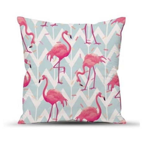 Подушка декоративная Традиция Фламинго, 40 х 40 см голубой/бежевый/розовый