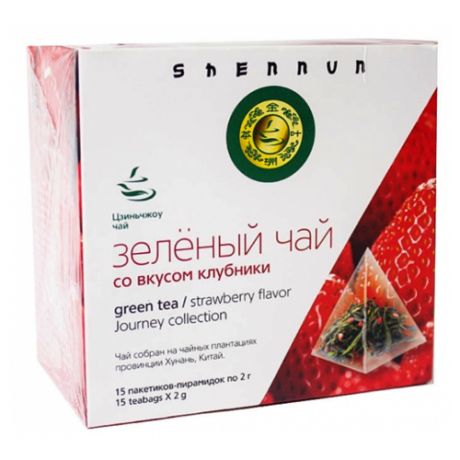 Чай зеленый Shennun с клубникой в пирамидках, 15 шт.