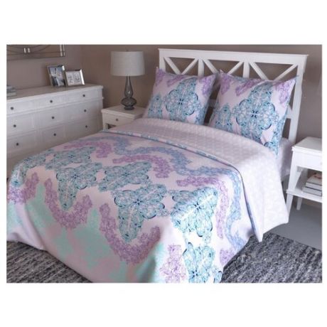 Постельное белье 2-спальное с евро простыней Текстильная симфония Вензель, поплин розовый/голубой