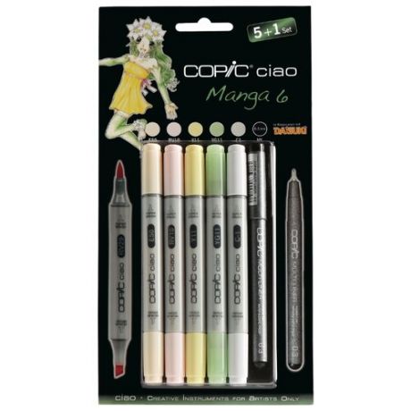 COPIC набор маркеров Ciao Manga 6 (H22075563), 5 шт. + мультилайнер