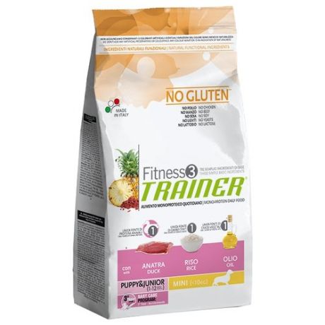 Корм для собак TRAINER Fitness3 No Gluten Puppy&Junior Mini Duck and rice dry (2 кг)