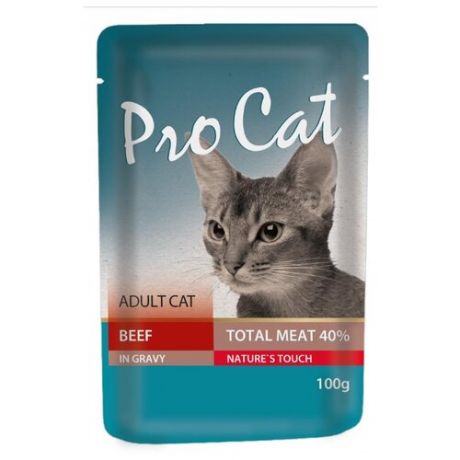 Корм для кошек Pro Cat с говядиной 100 г (кусочки в соусе)