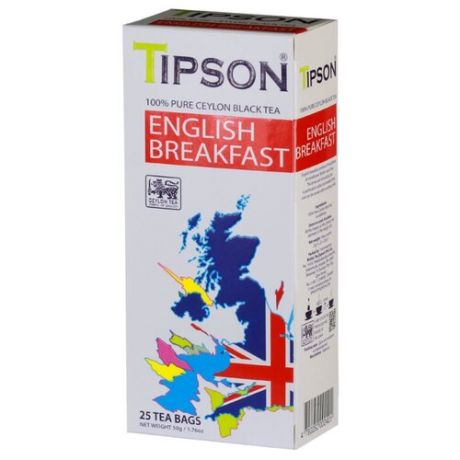 Чай черный Tipson English breakfast в пакетиках, 25 шт.