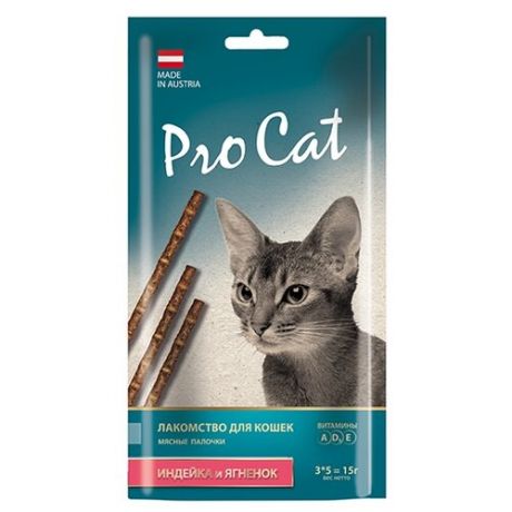 Лакомство для кошек Pro Cat мясные палочки Индейка и ягненок, 5г х 3шт. в уп. 15 г