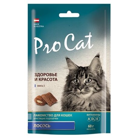 Лакомство для кошек Pro Cat подушечки Здоровье и красота лосось, 60г