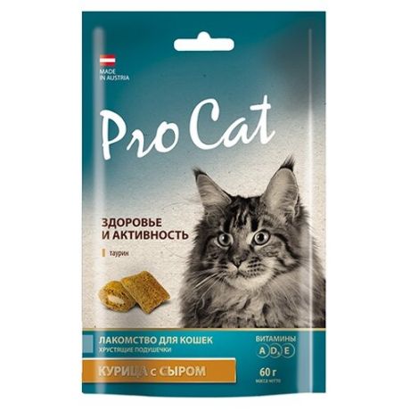 Лакомство для кошек Pro Cat подушечки Здоровье и активность курица с сыром, 60г
