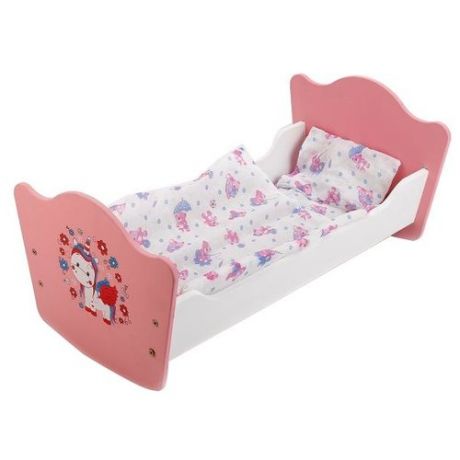Карапуз Кроватка для куклы Милый пони (RB-P-S) розовый/белый