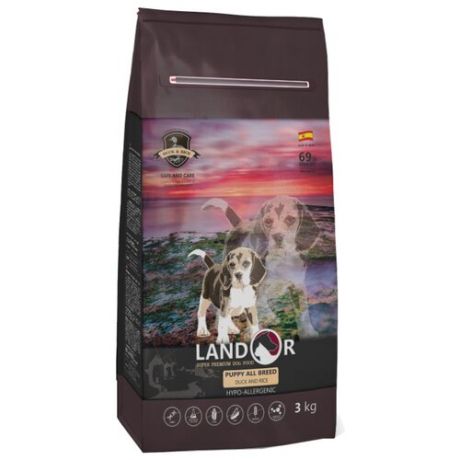 Корм для собак Landor (3 кг) Puppy с уткой и рисом для щенков любой породы