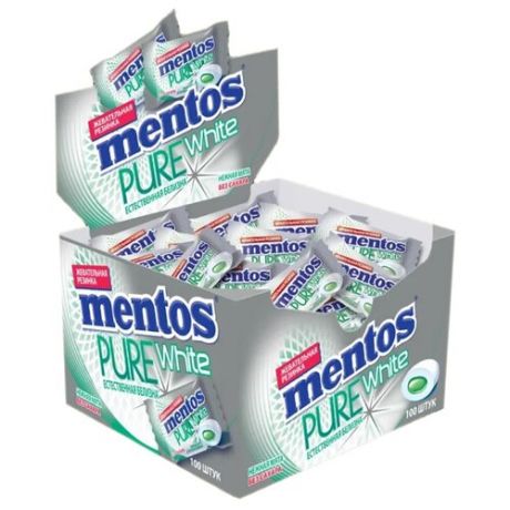 Жевательная резинка MENTOS Pure White Нежная мята, в коробке 100 шт