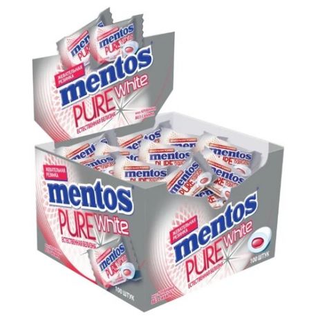 Жевательная резинка MENTOS Pure White Клубника, в коробке 100 шт