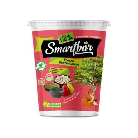 Мюсли Smartbar с грушей, водорослями спирулины и протеином конопли, стакан, 40 г