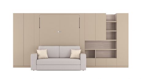 Шкаф-кровать Askona Wall Bed с диваном и шкафной группой, цвет Ясень 180x200