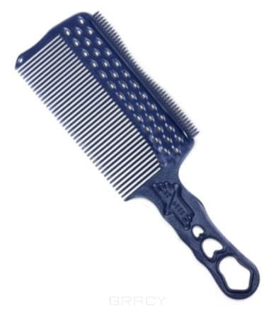 Y.S. Park, Расчёска с ручкой,зубцами на обушке и направляющей рельсой синяя для стрижки под машинку для левшей YS-s282LT (3 цвета), 1 шт, синяя