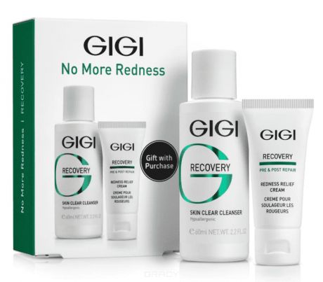 GiGi, Подарочный набор для чувствительной и поврежденной кожи (Гель очищающий 60 мл и Крем от отечности и покраснений 15 мл) Recovery No More Redness