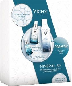 Vichy, Набор Минерал 89: Гель-сыворотка для всех типов кожи + Уход для кожи вокруг глаз + Минерализирующая Термальная Вода Mineral 89, 50/15/150 мл