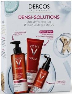 Vichy, Набор Денси-Cолюшнc: Уплотняющий Шампунь + Сыворотка для роста волос + Уплотняющий восстанавливающий Бальзам Densi-Solutions, 250/100/150 мл