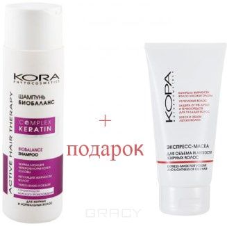 Кора, Набор для волос Биобаланс: шампунь + маска Complex Keratin, 250/150 мл