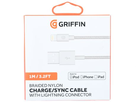 Кабель Griffin Lightning to USB Charge/Sync Cable, Braided 1m - Silver