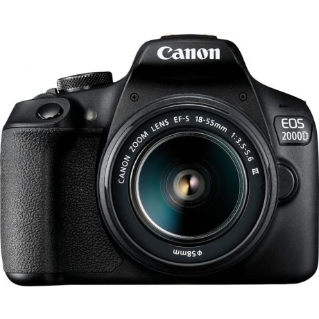 Зеркальный фотоаппарат Canon EOS 2000D Kit Black 18-55 III (2728C002) Black 24.7 Mp, 22.3 х 14.9 мм / max 6000 x 4000 / экран 3.0" / 0,475 г