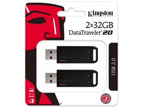 USB флешка Kingston DataTraveler DT20 32Gb Black (DT20/32GB-2P) USB 2.0, 2шт